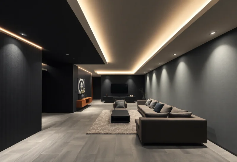dark minimalist basement design ideas
