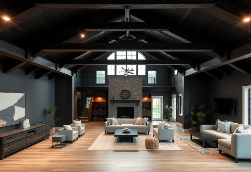 dark modern farmhouse basement design ideas