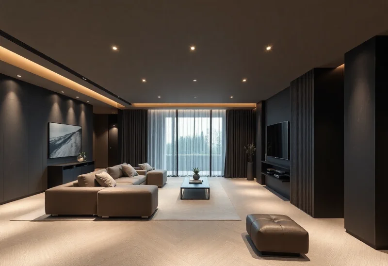 dark neutral basement design ideas