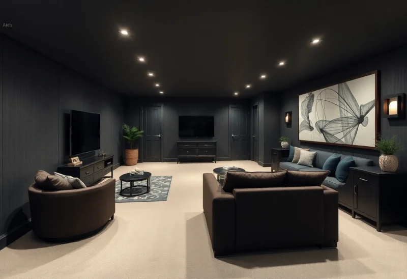 dark transitional basement design ideas