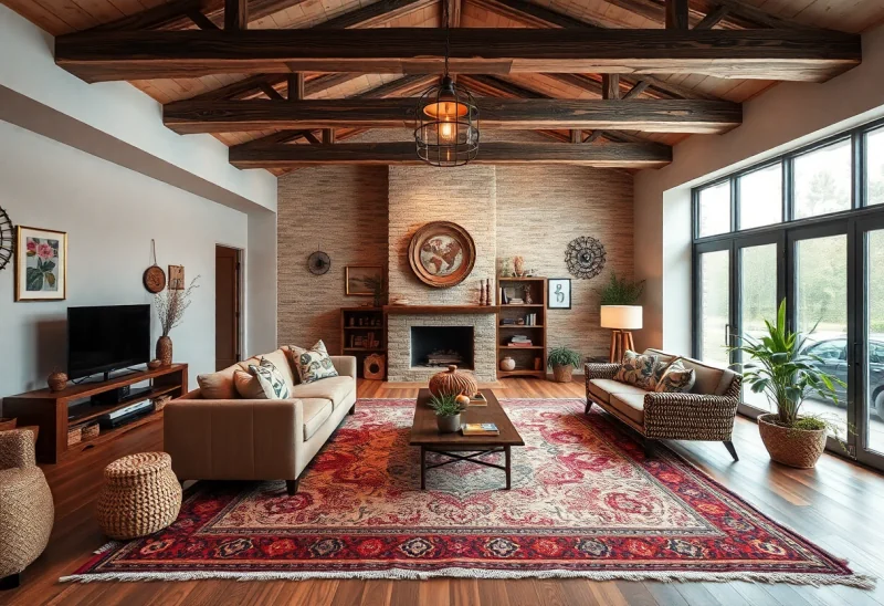 family room bohemian basement design ideas