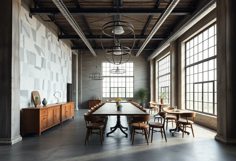 industrial virtual staging for vacant dining room