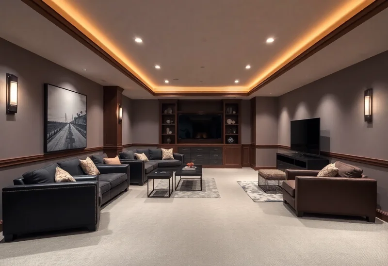 man cave transitional basement design ideas