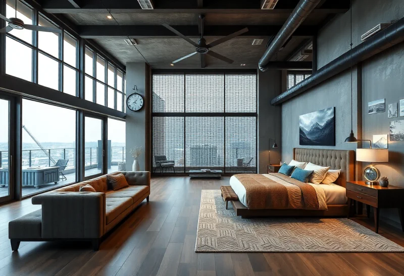 master suite industrial bedroom design ideas