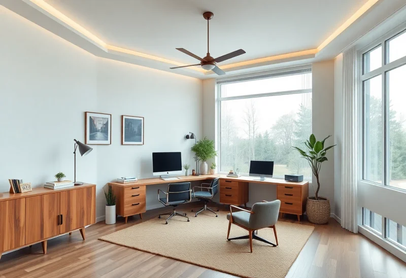 mid century modern home office layouts for corner