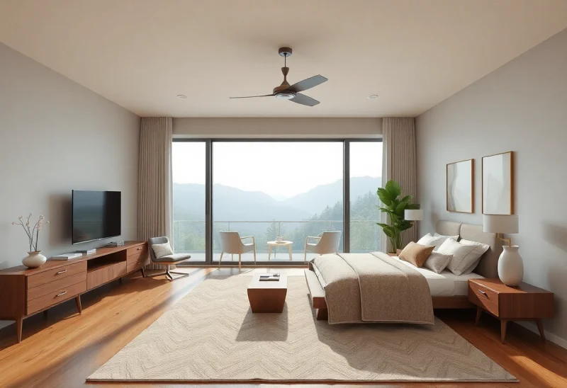 mid century modern virtual staging for high end bedroom