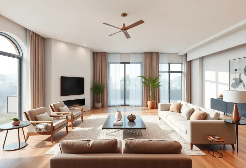 mid century modern virtual staging for luxury listing living room