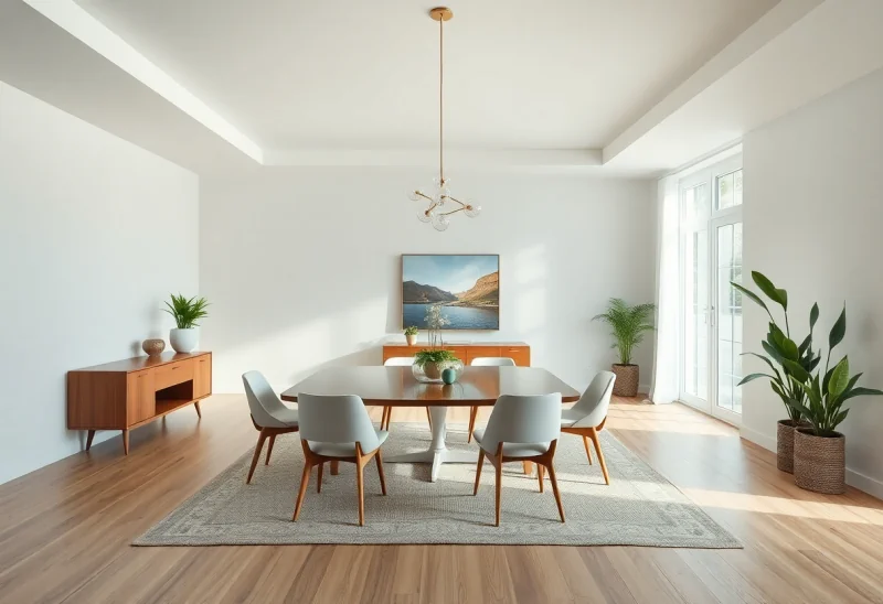 mid century modern virtual staging for vacant dining room