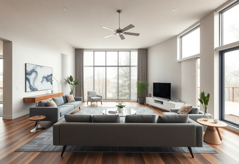mid century modern virtual staging for vacant living room