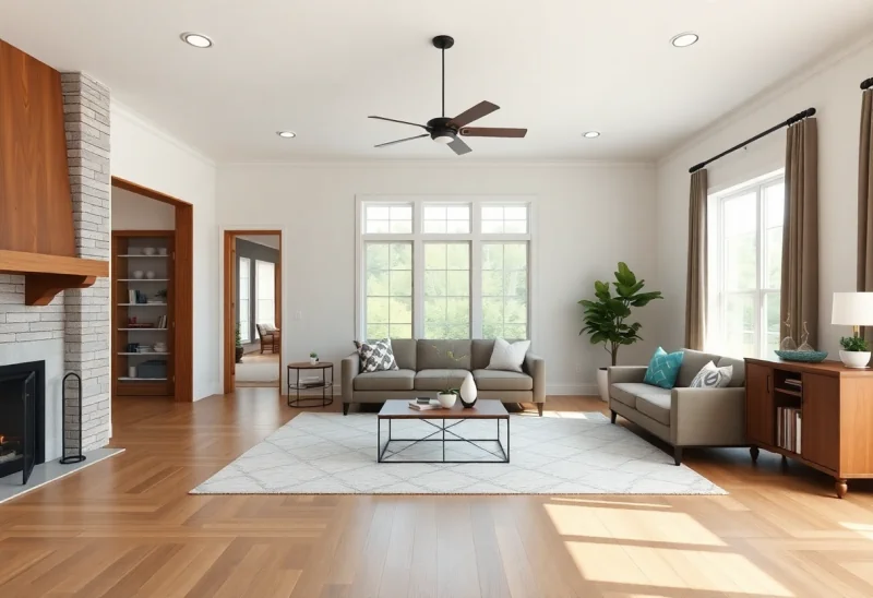 modern farmhouse virtual staging for vacant living room