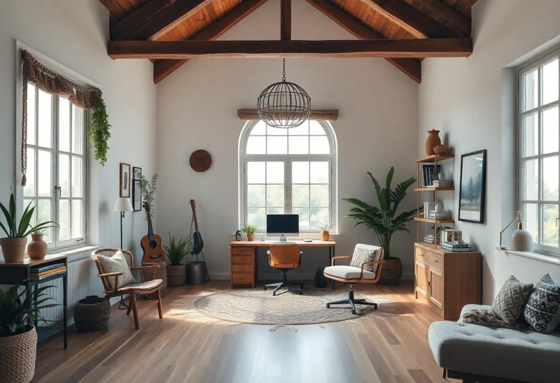 no windows bohemian home office design ideas