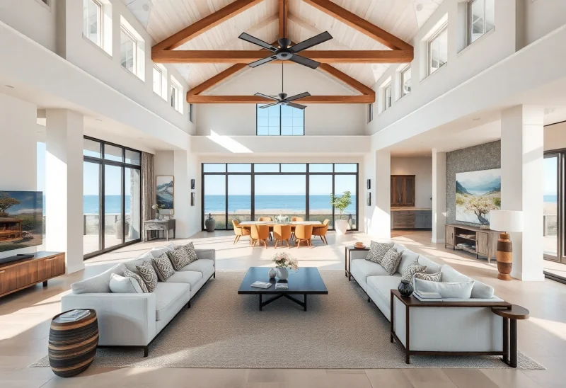 open concept coastal living room design ideas