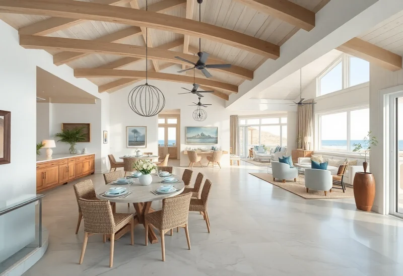 open plan coastal dining room design ideas