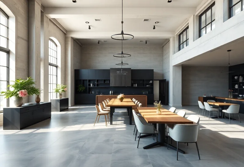 open plan industrial dining room design ideas