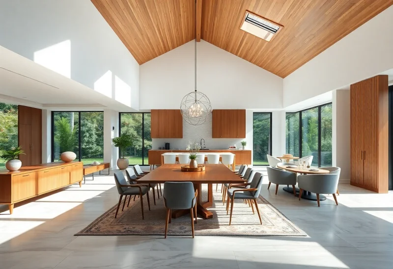 open plan mid century modern dining room design ideas