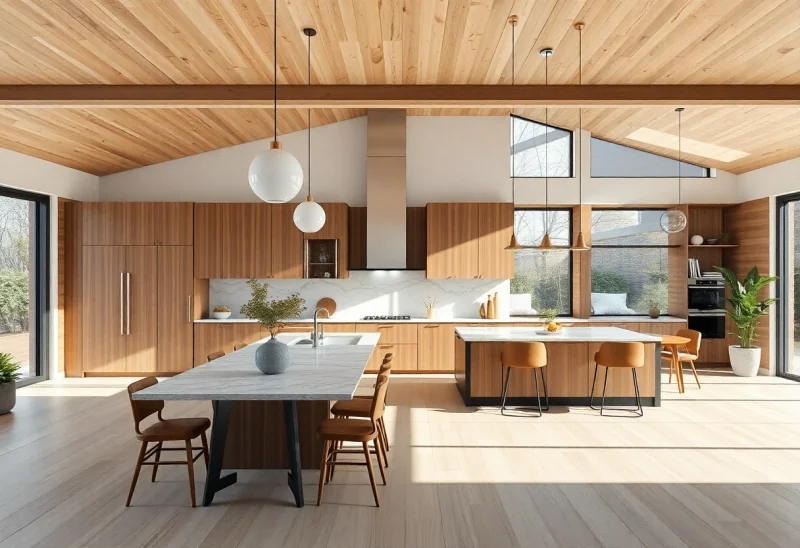 open plan mid century modern kitchen design ideas