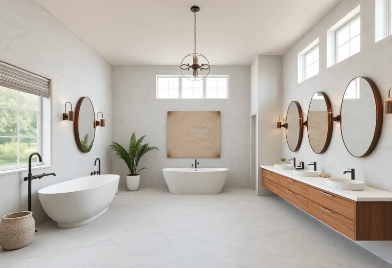 spa like modern farmhouse bathroom design ideas