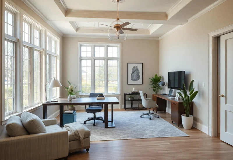 transitional home office layouts for corner