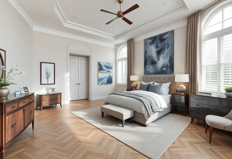 transitional virtual staging for high end bedroom