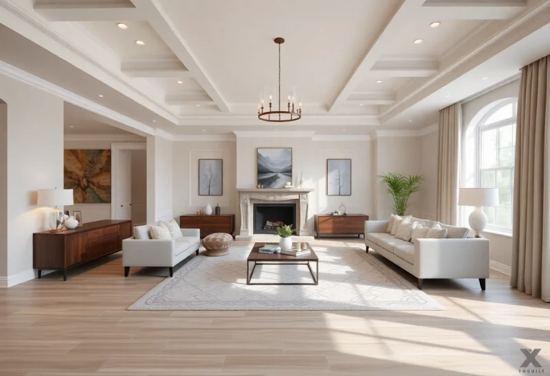 transitional virtual staging for vacant living room