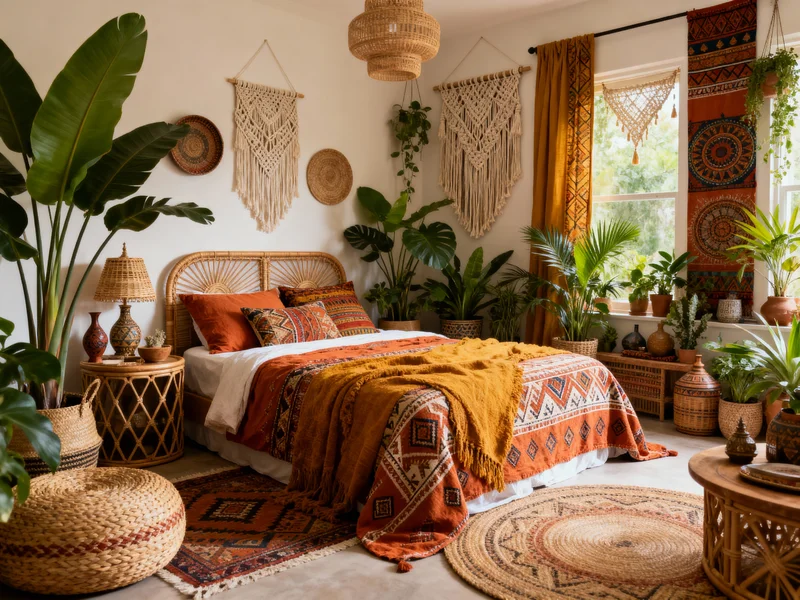trendy bohemian bedroom interior design