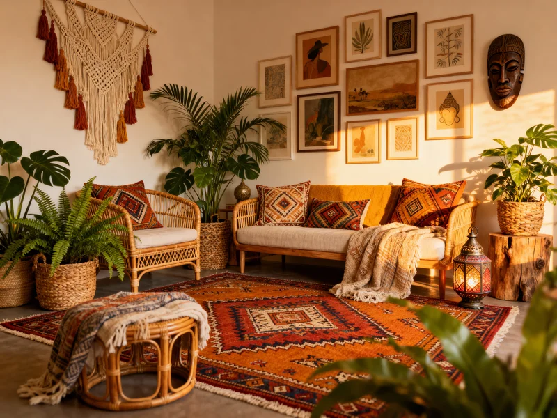 AI design of a Trendy Bohemian Living Room