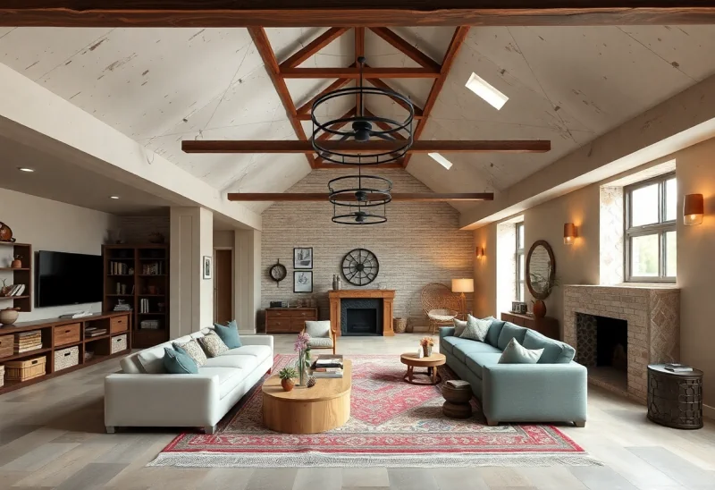 unfinished bohemian basement design ideas