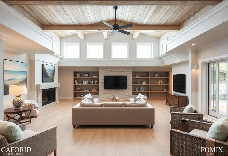 unfinished coastal basement design ideas