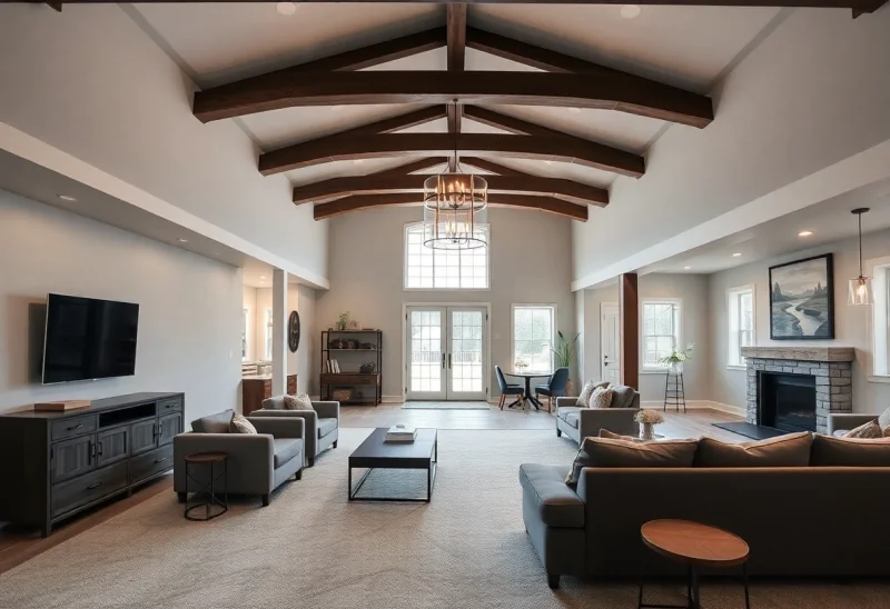 unfinished modern farmhouse basement design ideas