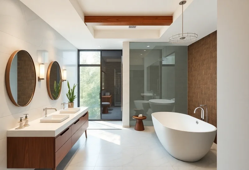 update builder grade bathroom to mid century modern style