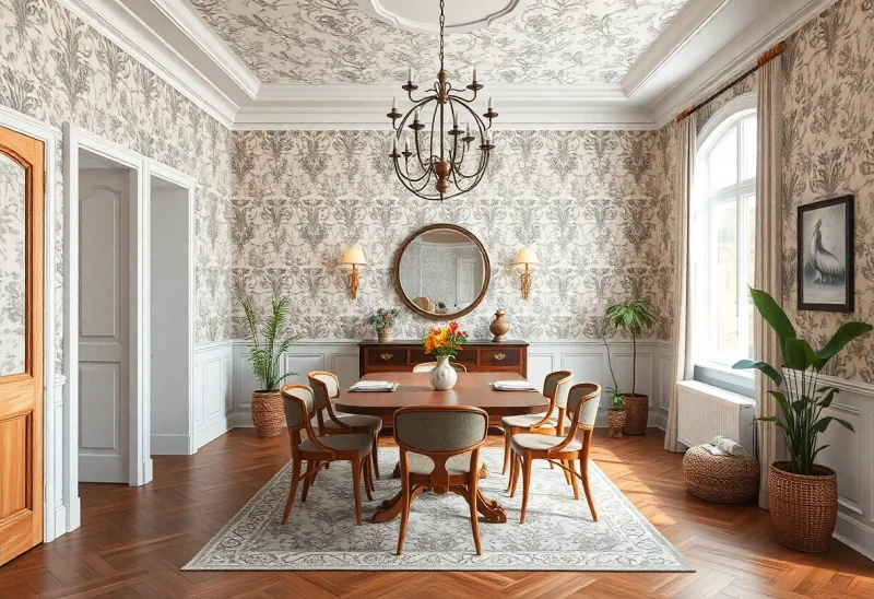 update dated wallpaper dining room to bohemian style