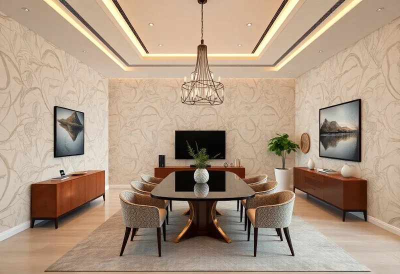 update dated wallpaper dining room to luxury modern style