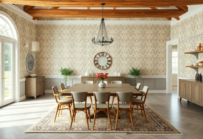 update dated wallpaper dining room to modern farmhouse style