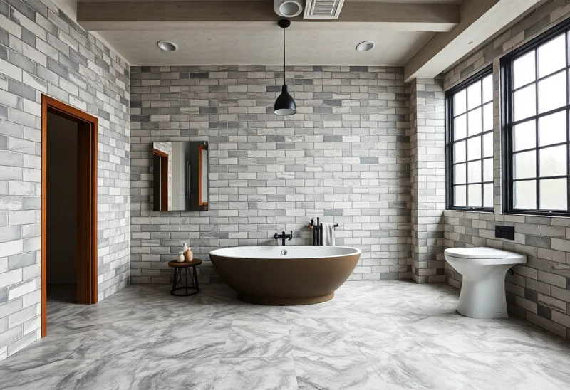 update old tile bathroom to industrial style