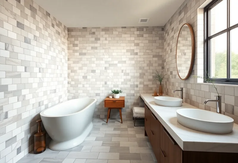 update old tile bathroom to mid century modern style