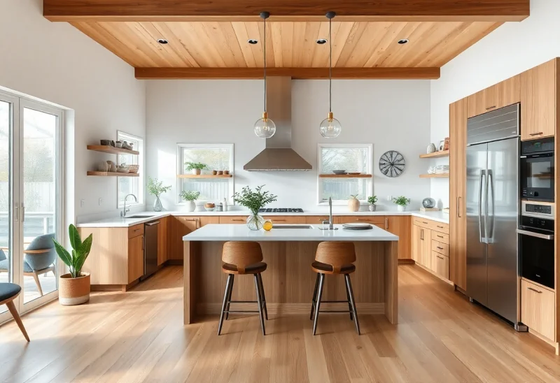 update outdated oak kitchen to mid century modern style
