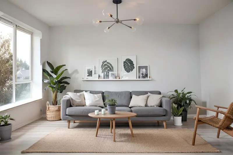 A scandinavian living room virtually staged from an empty room with AInteriors virtual staging tool.