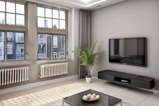 A modern living room design with sleek furniture, generated by AInteriors.